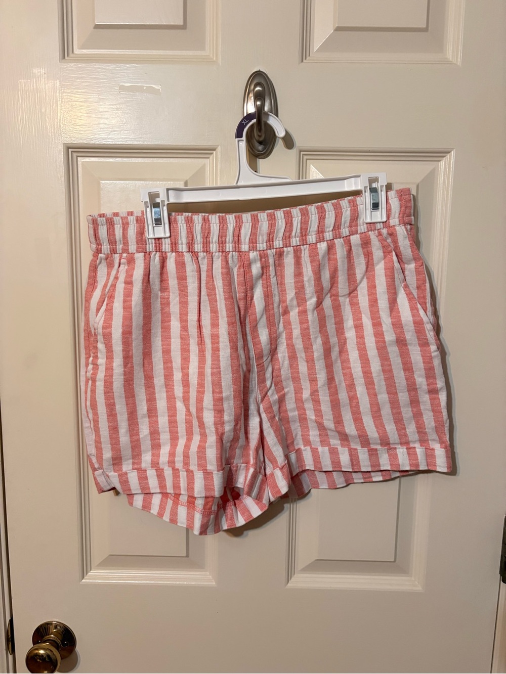 Old Navy Pink and White Striped Women's Bermuda Shorts